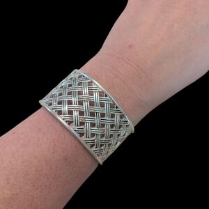 Vintage Rare Lauren Ralph Lauren RLL Signed Silver Tone Woven Wide Cuff Bracelet